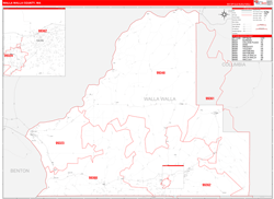Walla Walla County, WA Wall Map Zip Code Red Line Style 2024